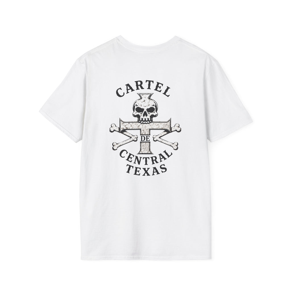 Central Texas Threads T-Shirt (Skull and Bones W/Cross) White