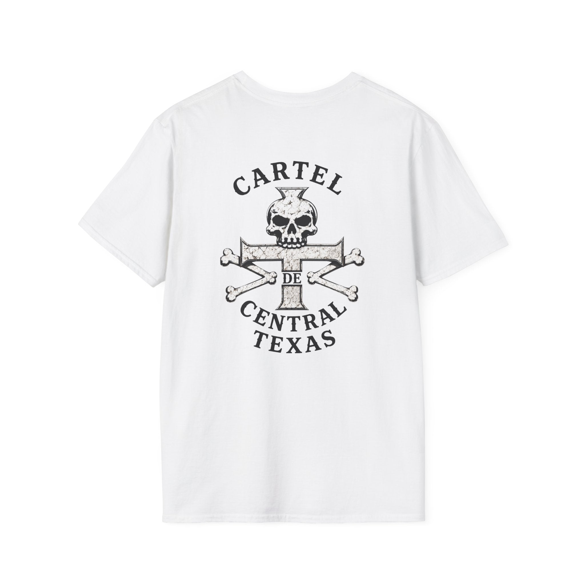 Central Texas Threads T-Shirt (Skull and Bones W/Cross) White