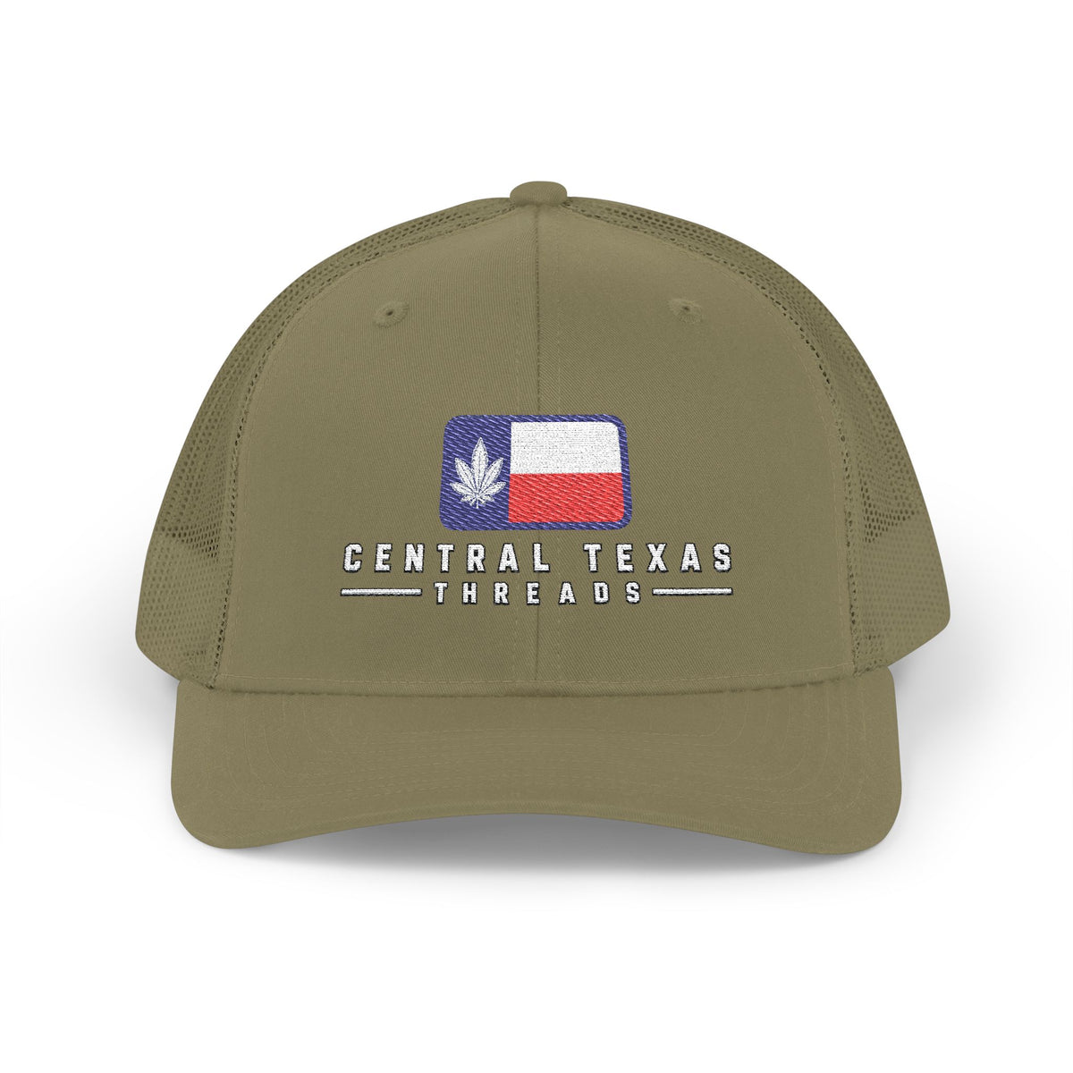 Central Texas Threads (Texas Flag White Pot Leaf) Trucker Cap, SnapBack, Embroidered