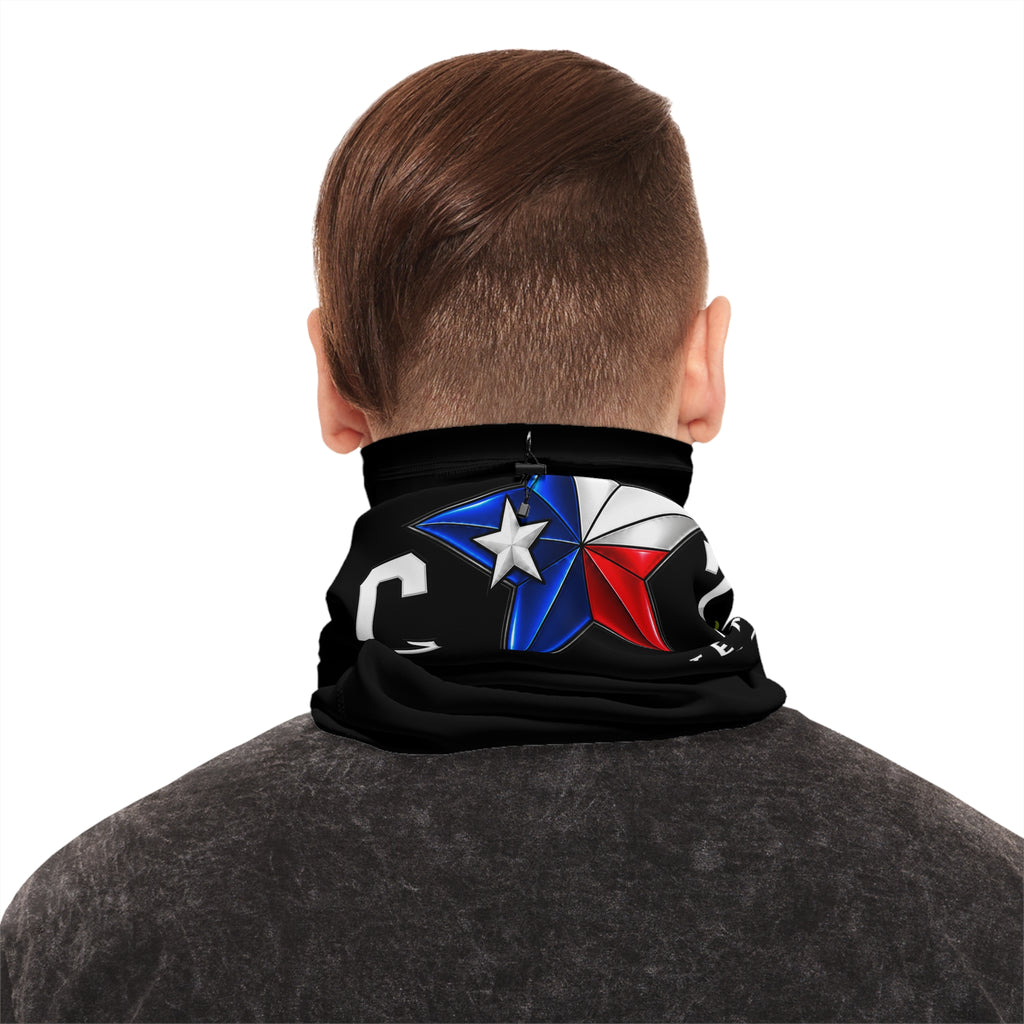 Central Texas Threads All Seeing Eye Winter Neck Gaiter — Drawstring Face Mask (Black)