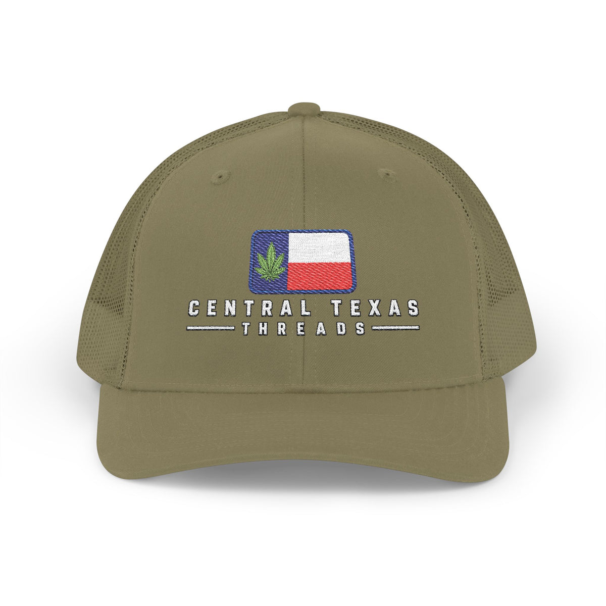 Central Texas Threads (Texas Flag Green Pot Leaf) Trucker Cap, SnapBack, Embroidered